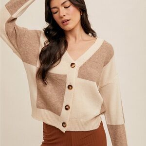 Hem & Thread Two-Tone Button-Up Cardigan